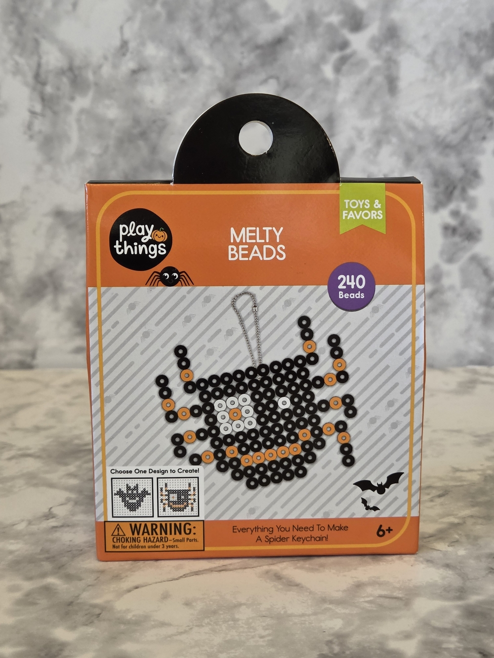 Melty Beads Spider Keychain - Black & Orange
